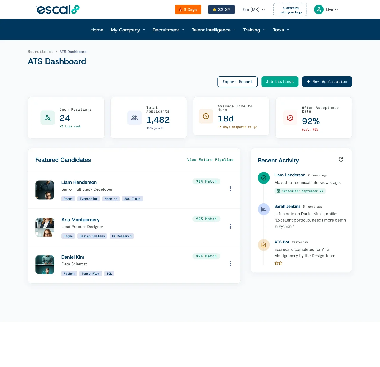 AI candidate evaluation and pre-screening in Escal8